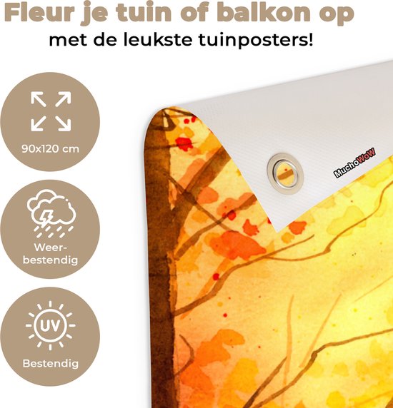 Affiche jardin - Toile jardin - Posters de jardin extérieur - Nature - Peinture à l'huile - Cerf - Animaux - Automne - Oranje - 90x120 cm - Jardin