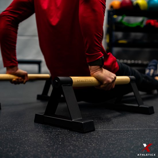 Athleticx Parallettes Pro Metaal – 50 cm Lang – 2 Stuks – Calisthenics – Push Up Bord – Opdruksteunen – Dip Bars – Opdrukken – Crossfit – Dip Station – Dip Bars Hoog – Overcoming Gravity - Push Up Grips - Core Trainer - Athleticx