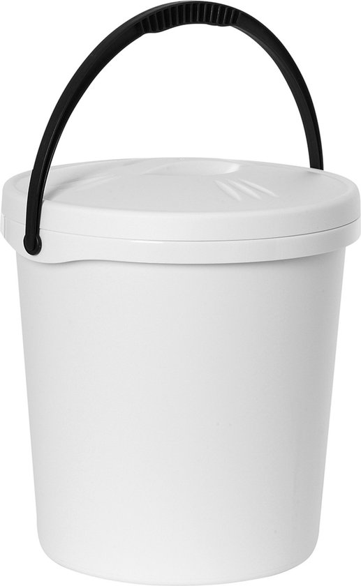 Witte 10 liter emmer met deksel en hengsel