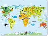 Tuinposter - Tuindoek - Tuinposters buiten - Wereldkaart - Kinderen - Dieren - Natuur - Jongens - Meisjes - 120x90 cm - Tuin