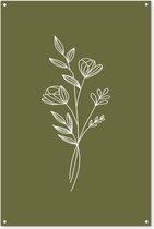 Tuinposter 80x120 cm - Tuindecoratie - Line Art - Bloemen - Tekening - Groen - Muurdecoratie voor buiten - Schutting decoratie - Tuin accessoires - Tuindoek - Buitenposter