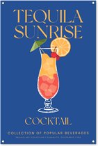 Tuinposter 80x120 cm - Cocktail - Tequila sunrise - Blauw - Zomer - Vintage - Tuindecoratie voor buiten - Schutting decoratie - Tuin - Beach bar accessoires - Tuindoek - Buitenposter