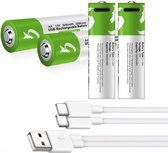 AA Batterijen USB Oplaadbaar Li-ion Batterijen 1.5V 2600 mWh met 4in1 USB-C Kabel - Duurzame Keuze - Lithium AA batterij - 4 stuks