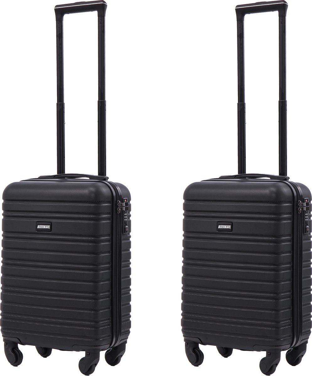 BlockTravel - kofferset - 2 delig - ABS - handbagage - met wielen afneembaar - 29 liter - inbouw TSA slot - lichtgewicht - zwart