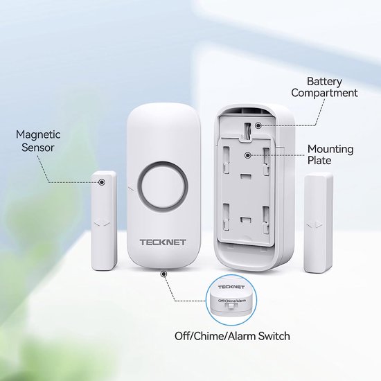 DeurAlarm - Deur Sensor - Raam en Deur Alarm - Huis beveiliging - Magnetisch alarm - 100dB - 3 stuks - Tecknet