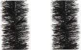 2x stuks kerstslingers zwart 10 cm breed x 270 cm - Guirlande folie lametta - Zwarte kerstboom versieringen