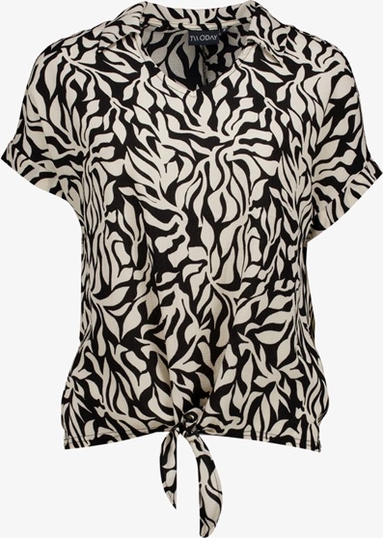TwoDay dames blouse zwart met print en knoop - Maat M