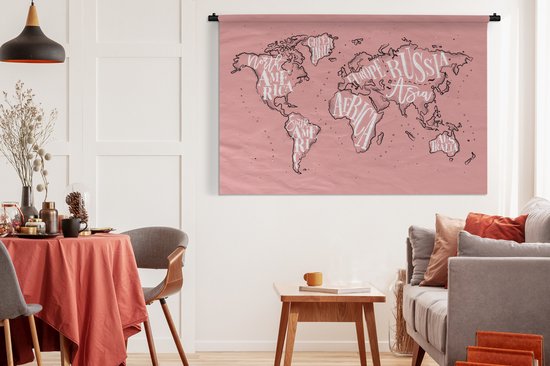 Tapisserie - Tapisserie - Wereldkaart - Rose - Lettres - 180x120 cm - Tapisserie