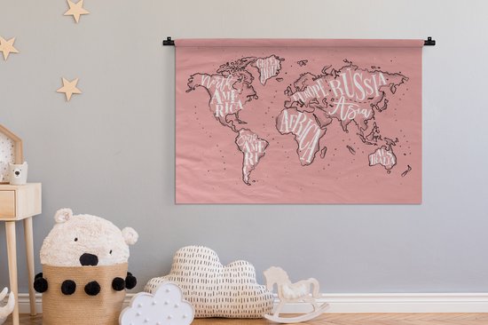 Tapisserie - Wereldkaart - Rose - Lettres - 120x80 cm - Tapisserie