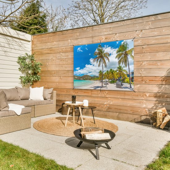 Affiche de jardin - Toile de jardin - Posters de jardin extérieur - Plage - Transat - Palmiers - 120x80 cm - Jardin