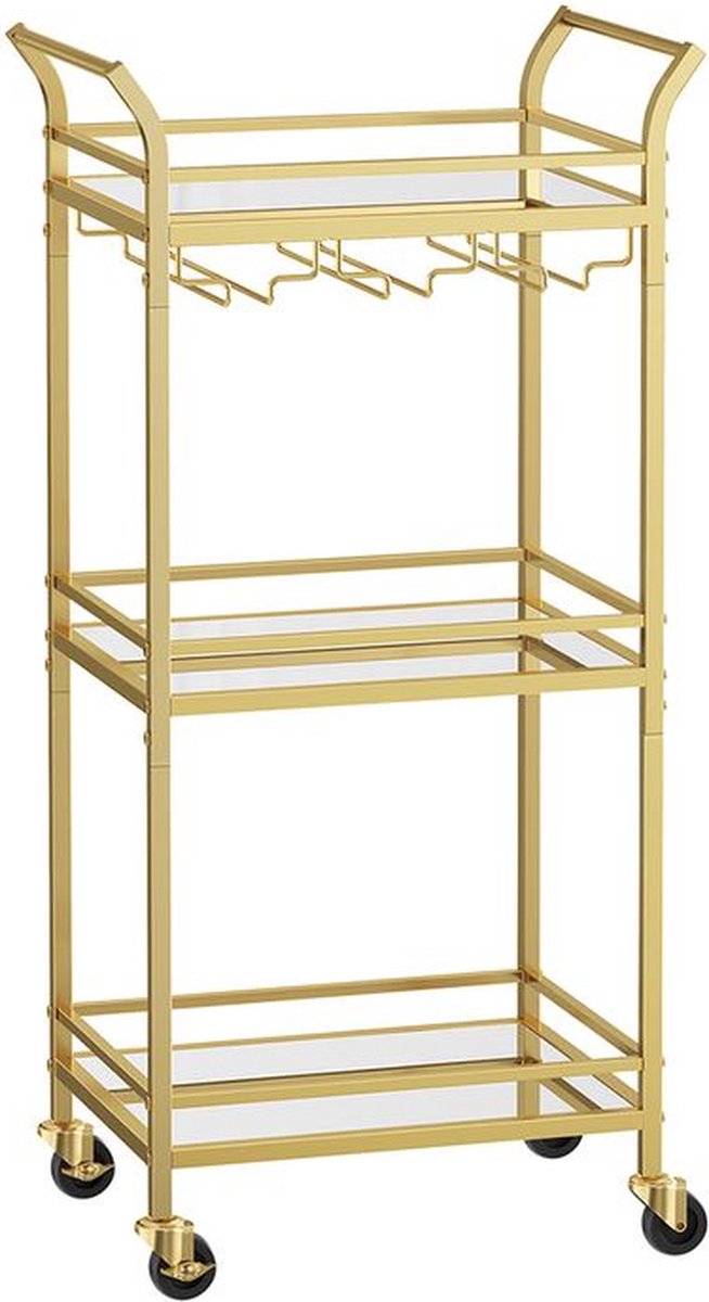 Serveerwagen - Trolley - 3 Niveaus - Met Wielen - Goud