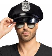 Carnaval verkleed politiepet - met donkere zonnebril - zwart - heren/dames - verkleedkleding accessoires