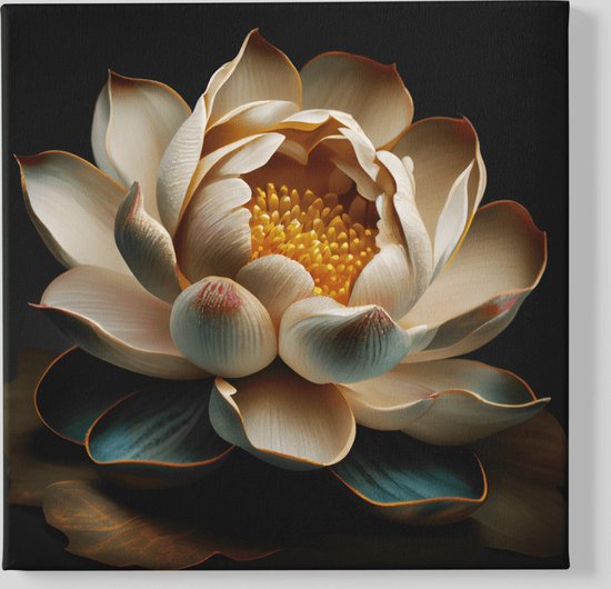 Canvas Schilderij - Bloemen - Botanische - Lotus -Wanddecoratie - 100x100x2 cm