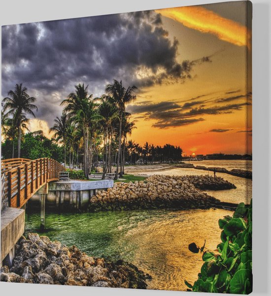 Peinture sur toile - Paysages - Coucher de soleil - 100x100x2 cm