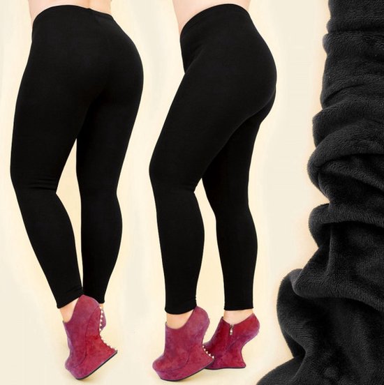 RIOJOY Thermische legging voor dames, gevoerde leggings, met teddyfleece, warme leggings, broek voor dagelijks gebruik, zwart, L