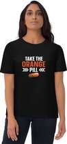 Bitcoin T-shirt Take The Orange Pill - Unisex - 100% Biologisch Katoen - Kleur Zwart - Maat 2XL | Bitcoin cadeau| Crypto cadeau| Bitcoin T-shirt| Crypto T-shirt| Crypto Shirt| Bitcoin Shirt| Bitcoin Merch| Crypto Merch|Bitcoin Kleding