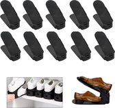 Étagères à chaussures réglables, 10 pièces, porte-chaussures réglables, 3 hauteurs réglables, antidérapantes, empileur de chaussures en plastique, pour organisateur de chaussures, armoire, étagère, noir