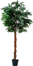 Kunstplanten voor binnen - Kamerplanten - Kunstplant - Nep planten - Kunstboom - Mangoboom - Inclusief plantenpot - Inclusief decoratie mos - Palmhout - Textielvezel - Bruin - Groen - 180 cm
