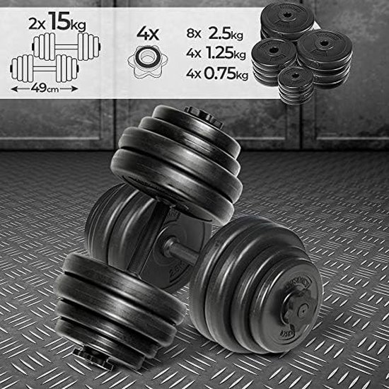 Physionics® Dumbbell set - 20, 30, 40 kg, gekartelde handgreep, 25 mm, van kunststof, staal, stersluitingen, halterstangen, korte halters, halterset (30 kg (kunststof gecoate stalen stang Physionics® Dumbbell set - 20, 30, 40 kg, gekartelde handgreep, 25 mm, van kunststof, staal, stersluitingen, halterstangen, korte halters, halterset (30 kg (kunststof gecoate stalen stang