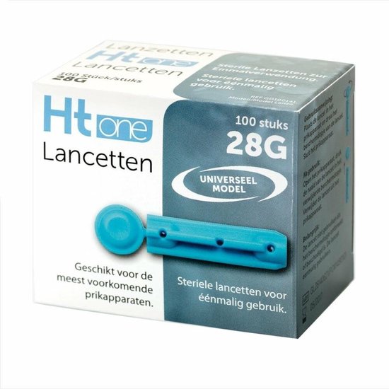 HT One Lancetten 28G - 100 stuks HT One - Blauw - Voor het prikken van capillair bloed - 28 Gauge