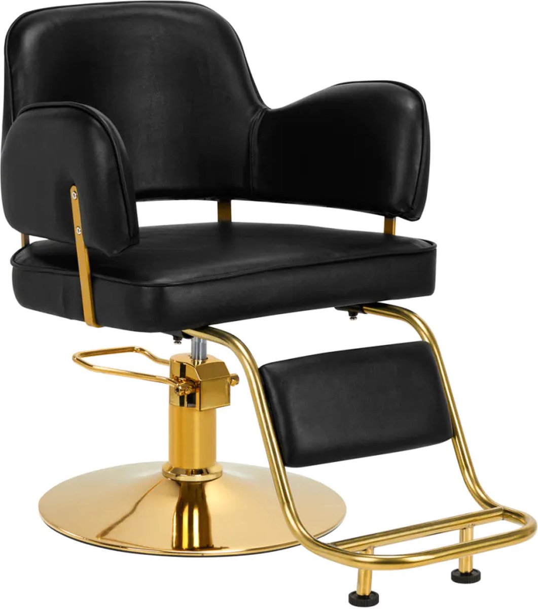 Kappersstoel met voetensteun - hairdressing chair - Behandelstoel - Zwart/Gouden