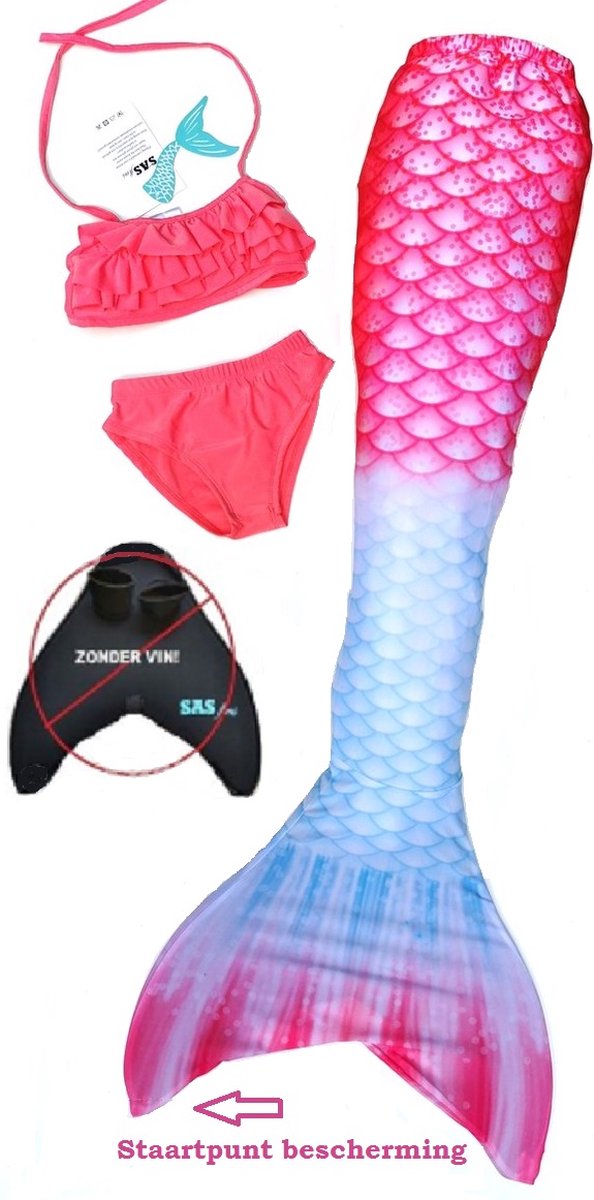 Zeemeermin staart los| Mermaid staart met bikiniset | Pastel | maat 130 | Zonder monovin geleverd | Nieuw model 2024! - Merkloos