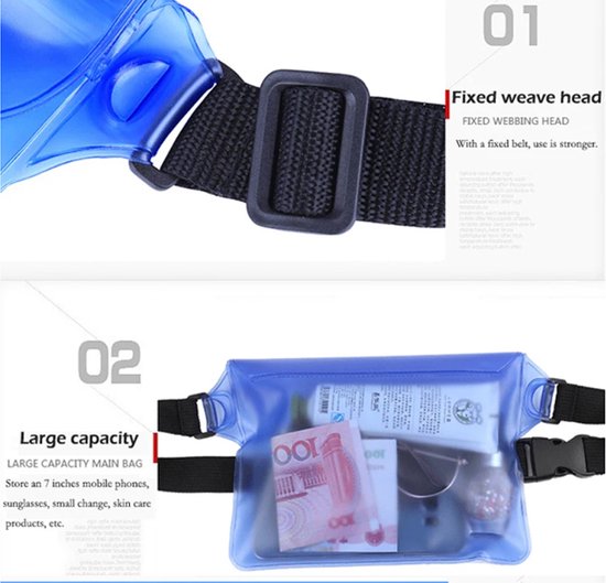 Sac banane étanche I ceinture de course I avec support pour smartphone I transparent I sac banane I sac de course I Blauw