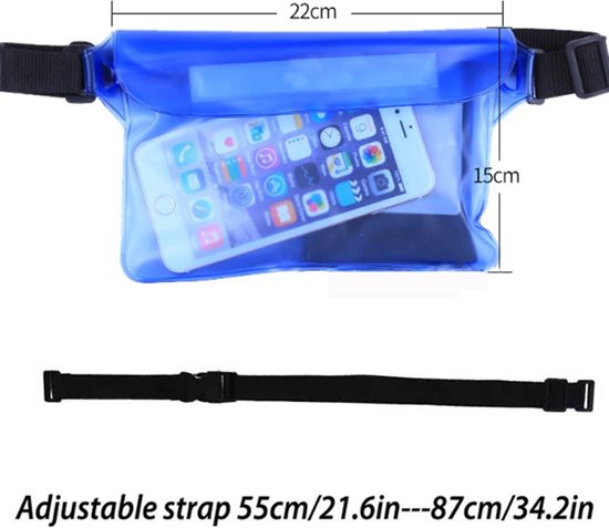 Sac banane étanche I ceinture de course I avec support pour smartphone I transparent I sac banane I sac de course I Blauw