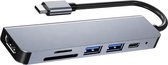 Type-C Adapter- Multiport- PD 100W - 6 in 1 Hub - (micro)SD kaartlezer - HDMI 4K - USB 3