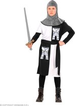 Widmann - Middeleeuwse & Renaissance Strijders Kostuum - Middeleeuwse Ridder Whitefort - Jongen - Zwart / Wit, Zilver - Maat 128 - Carnavalskleding - Verkleedkleding