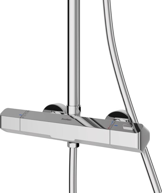 EcoRain© Thermostaatkraan Glenn 15 CM Hartafstand - Messing & Keramische Schijven - Bad & Douchekraan - Universele Aansluiting - Corrosiebestendig - Cooltouch - 5 jaar garantie - Chroom