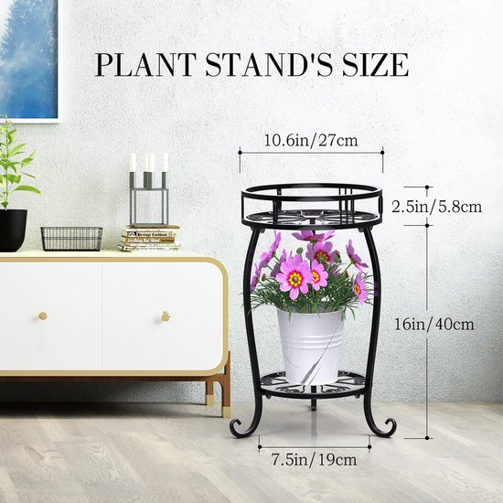 Plantenstandaard voor buiten, metaal, ijzer, 4-laags bloempot-displayplankrek, binnenplantenladderplanken voor balkon, woonkamer, patio, zwart, met afsluitbare wielen
