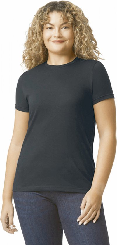 T-shirt Dames XL Gildan Ronde hals Korte mouw Pitch Black 60% Katoen, 40% Polyester