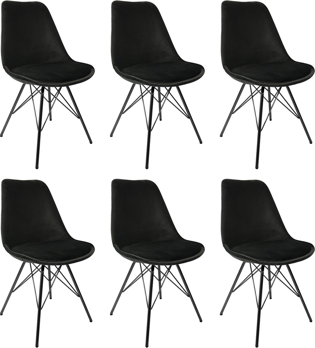 Kick Collection KICK® VELVET Kuipstoelen Zwart – Set van 6 – Eetkamerstoelen – Velvet – Zwart Frame