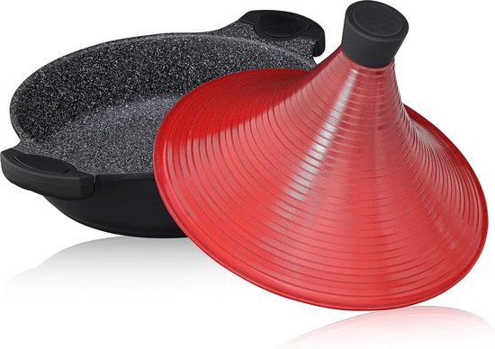 Tajine Marocain 28 Cm - Fonte Aluminium Antiadhésive - Cuisson Lente Auto-arrosante - Compatible Tous Feux (induction, Gaz...) - 4,2L
