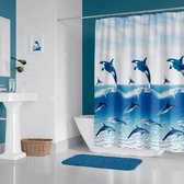 Casabueno - Douchegordijn 180x200 cm - Dolfijnen - met Ringen Badkamer Gordijn - Shower Curtain - Waterdicht - Sneldrogend - Anti Schimmel - Wasbaar - Duurzaam - Blauw
