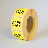 "0,75 euro" - Prijs stickers op rol - 1000 etiketten - 35mm rond - geel