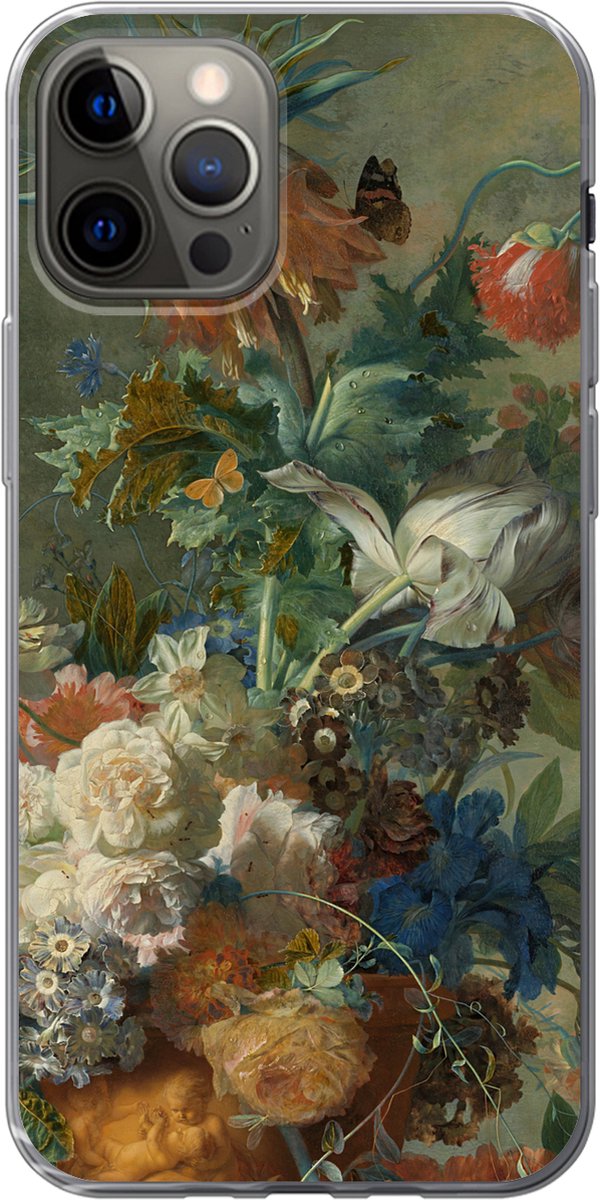 Telefoonhoesje Geschikt voor iPhone 13 Pro hoesje - Stilleven met bloemen - Schilderij van Jan van Huysum - Siliconen Telefoonhoesje Telefoonhoesje