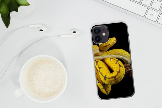 Coque iPhone 12 - Serpent - Branche - Jaune - Coque de téléphone en Siliconen