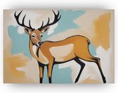 Hert modern - Dieren schilderij - Schilderijen hert - Vintage schilderij - Muurdecoratie canvas - Wanddecoratie woonkamer - 70 x 50 cm 18mm