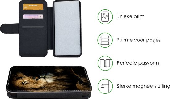 Étui pour iPhone XR Bookcase - Lion - Léger - Zwart - Avec poches - Étui portefeuille avec fermeture magnétique