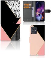 GSM Hoesje Geschikt voor Motorola Moto G54 Bookcase Black Pink Shapes