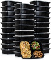 Nimma Meal Prep Bakjes - 30 stuks - 3 Compartiment Vershoudbakjes - Plastic Bakjes met Deksel - 1L - Zwart