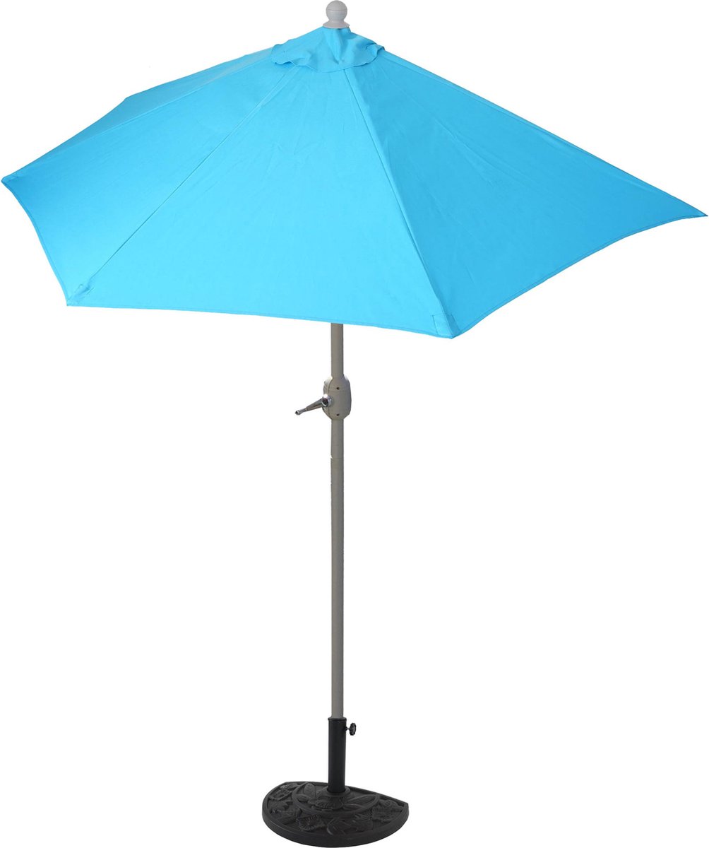Parasol half rond Parla, half paraplu balkonparasol, UV 50+ polyester/staal 3kg ~ 300cm turquoise met standaard
