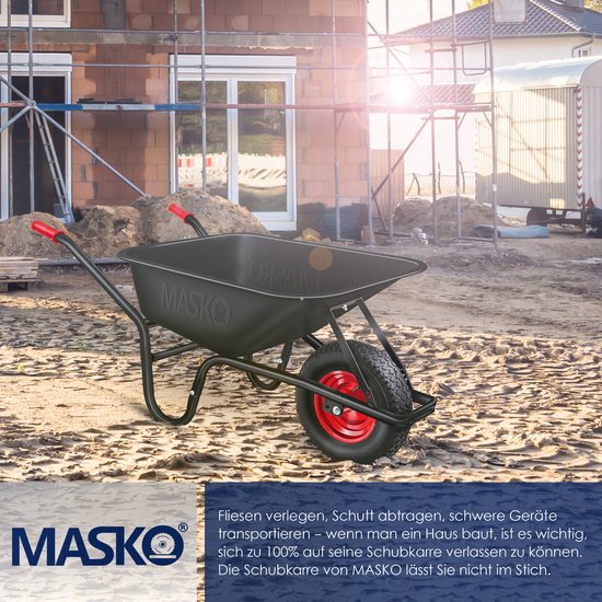 MASKO® Kruiwagen 100L met Luchtbanden max. 250kg laadvermogen inclusief Handschoenen - Zwart van Merkloos	 — afbeelding 5