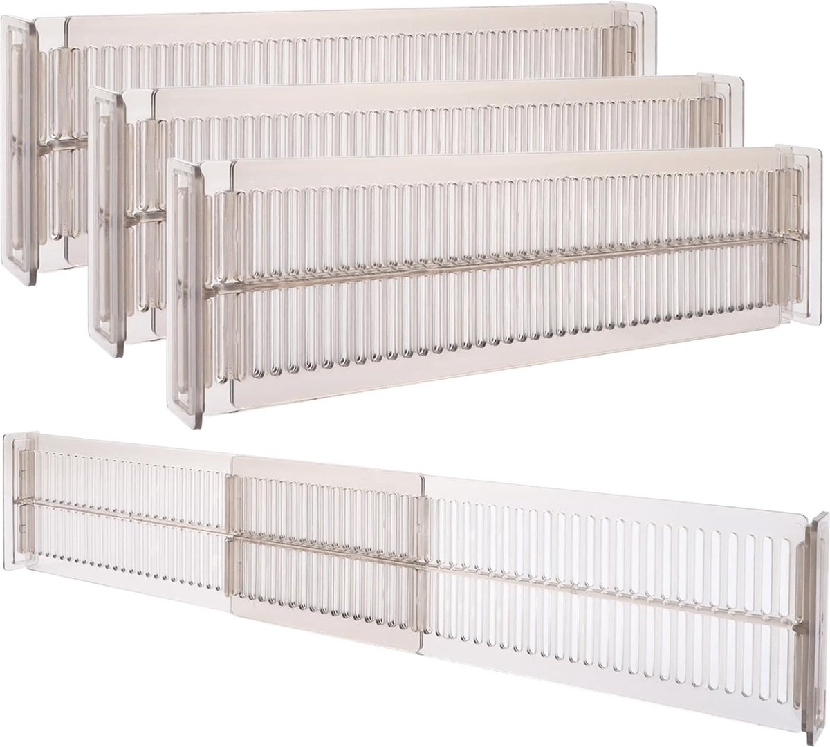 Set van 8 kunststof ladeverdelers verstelbaar 27-51 cm transparante keukenlade-organizer 8 cm hoog ladeverdelers voor commode badkamer slaapkamer