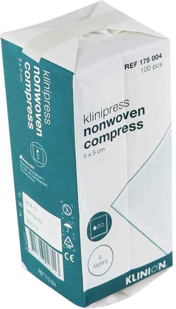 Goedkoopste Voordeelverpakking 2 X Klinion non-woven kompres 5 x 5 cm, 100 stuks