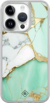 Casimoda® hoesje - Geschikt voor iPhone 14 Pro - Marmer Mintgroen - 2-in-1 case - Schokbestendig - Marble design - Verhoogde randen - Mint, Transparant