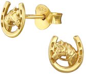 Joy|S - Zilveren paard hoefijzer oorbellen - 6 x 6.5 mm - oorknoppen - 14k goudplating - kinderoorbellen