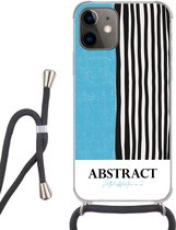 Hoesje met koord Geschikt voor iPhone 12 Mini - Design - Blauw - Zwart - Wit - Siliconen - Crossbody - Backcover met Koord - Telefoonhoesje met koord - Hoesje met touw